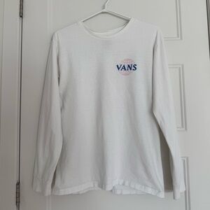 VANS SMALL CLASSIC FIT WHITE LONG SLEEVES TEE  GRAPHIC ON THE BACK 100% COTTON